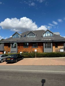 Close-up of solar control window film on modern London office building